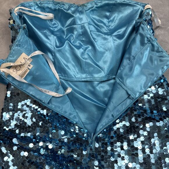 Scala Sequin Dress Blue Strapless Prom Formal Cocktail Fully Sequinned Size 6 - Picture 11 of 11